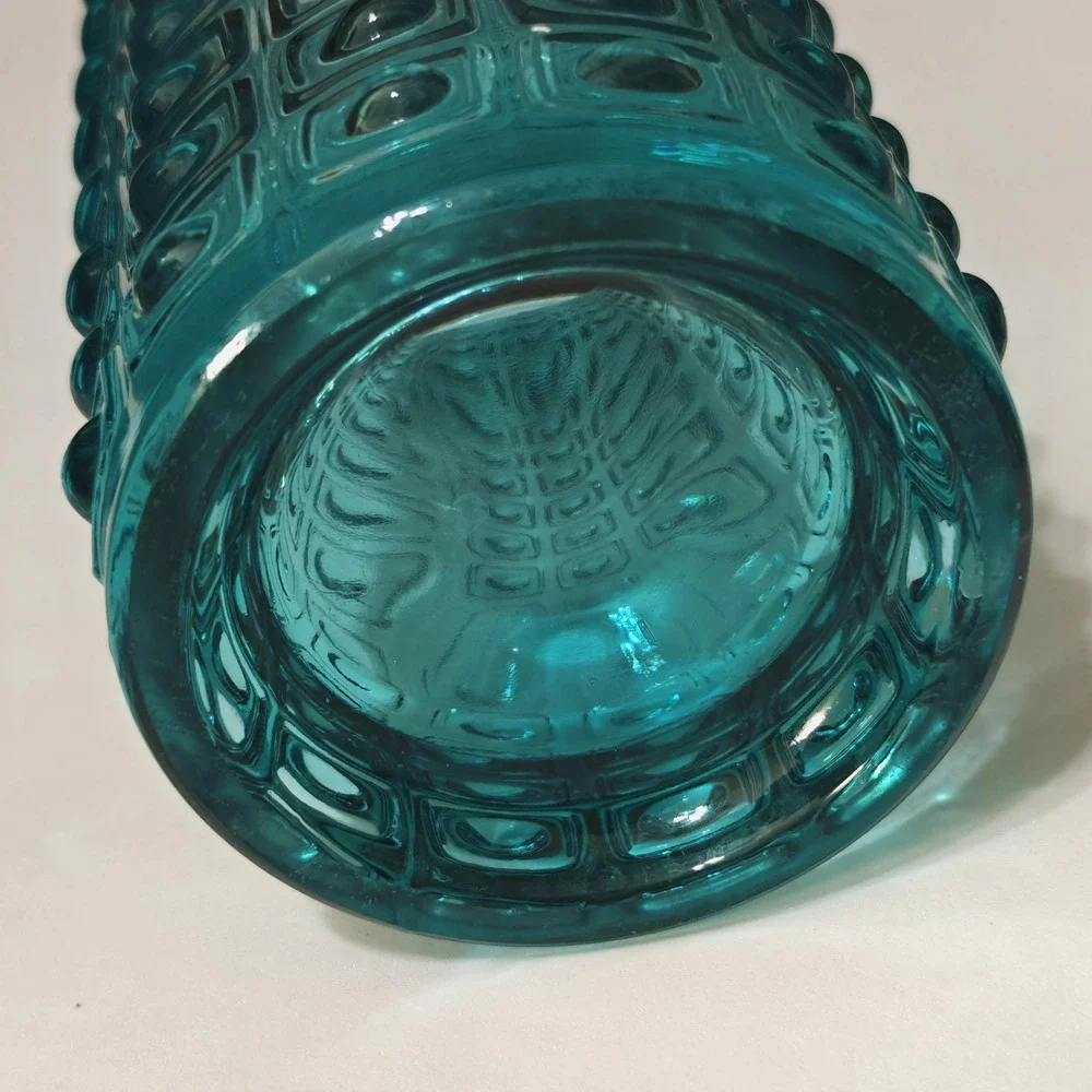 MCM Sklo Union Art Glass Vase Turquoise Blue Geometric Czech Vintage 60s Hobnail